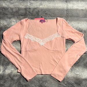 Women's Pink Lace Detail Top